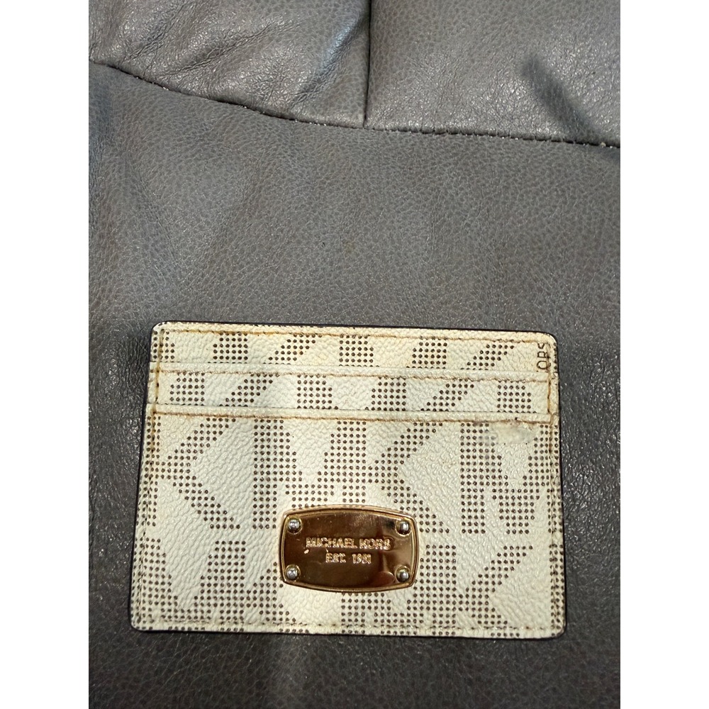 Michael Kors Vanilla Signature Logo Slim Card Holder Wallet Gold Hardware